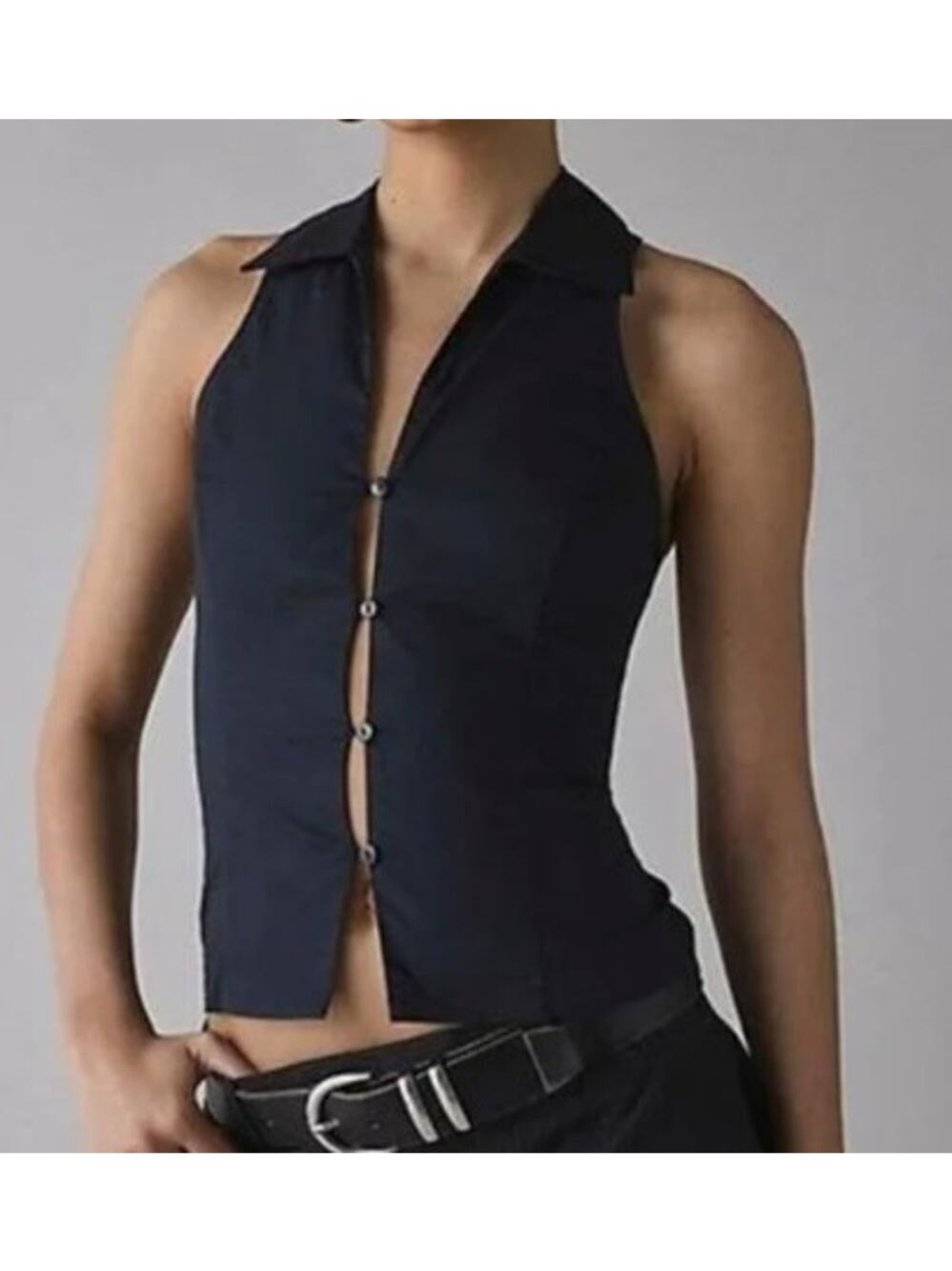Urban Outfitters Jet Black Party Girl Button Down Sleeveless Shirt Size XL
